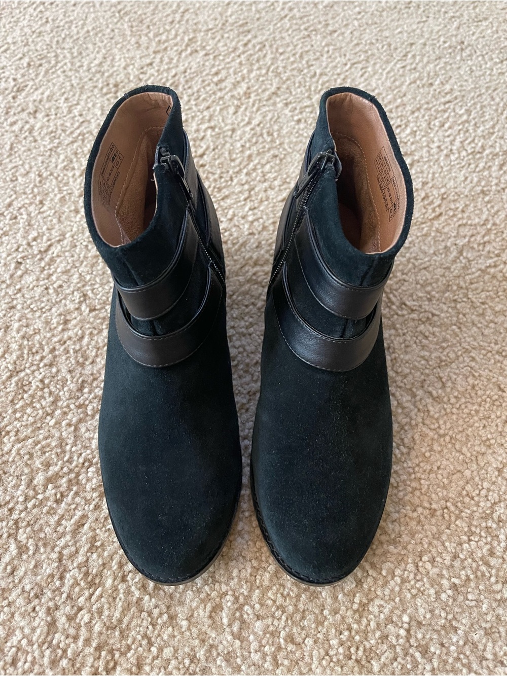 Vionic Black Suede Ankle Booties with Strap Accents